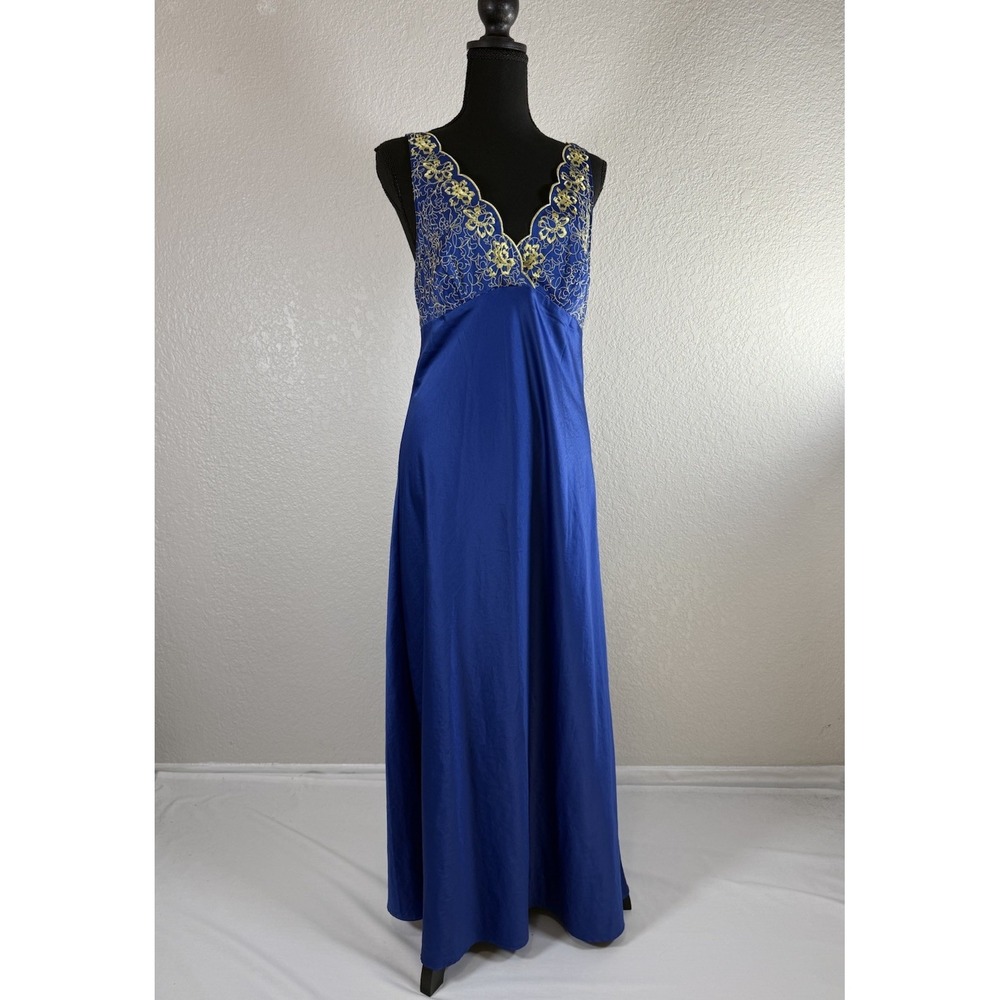 Vtg Womens Y2K Babydoll Slip Maxi Dress Size M Embroidered Fairy 90s Blue
